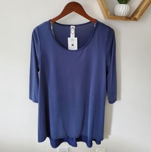 NEW Blue 3/4 sleeve scoop neck tunic top- small